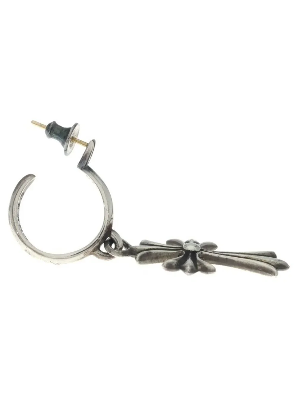 Chrome Hearts Tiny CH Cross Hoop Earrings Silver